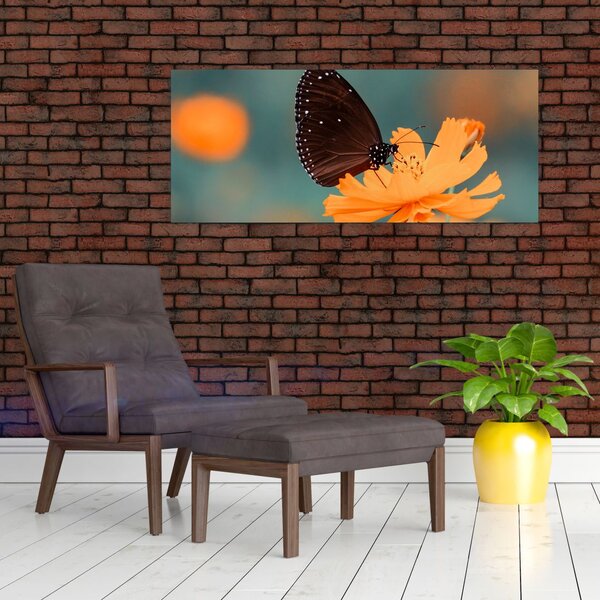 Kép - pillangó narancssárga virágon (120x50 cm)