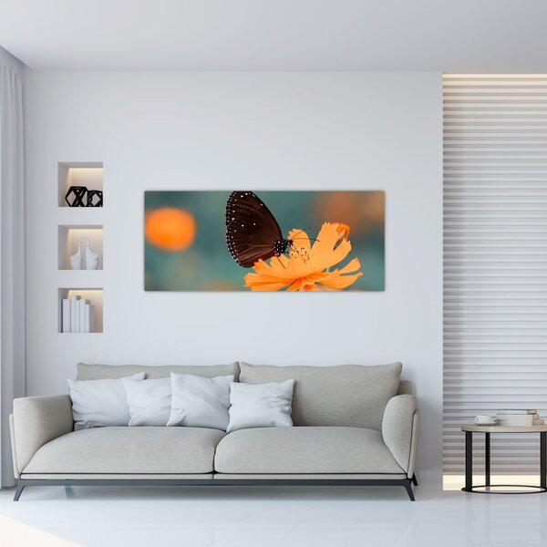 Kép - pillangó narancssárga virágon (120x50 cm)