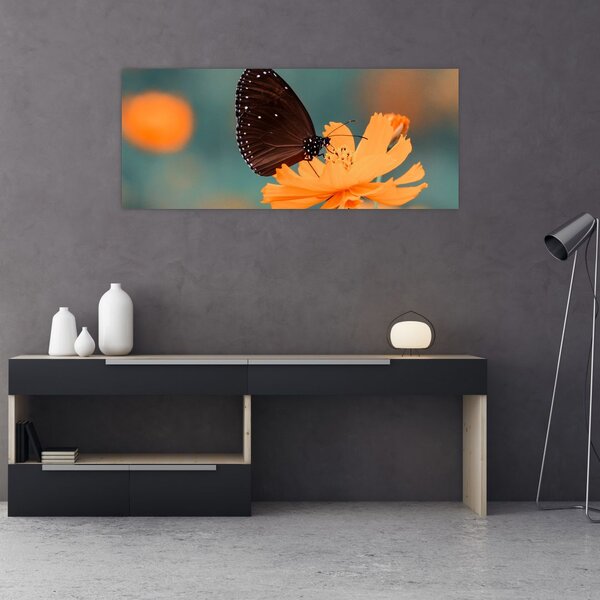 Kép - pillangó narancssárga virágon (120x50 cm)