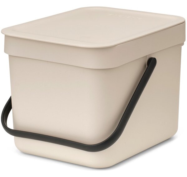 BRABANTIA Sort & Go konyhai szemetes felnyitható fedéllel fogantyúval 6L világos bézs - 251702 BR251702