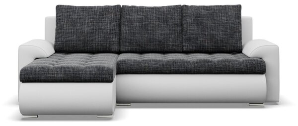 Tokio sarokkanapé, 2 ágyneműtartóval, fonott + műbőr, baloldali, sötétszürke - fehér