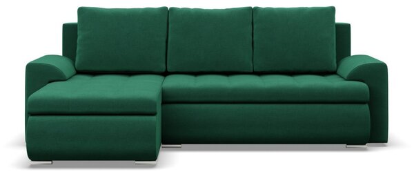 Tokio sarokkanapé, 2 ágyneműtartóval, bársony, baloldali, zöld