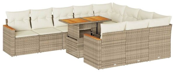 VidaXL 11 részes bézs polyrattan akácfa kerti ülőgarnitúra párnákkal