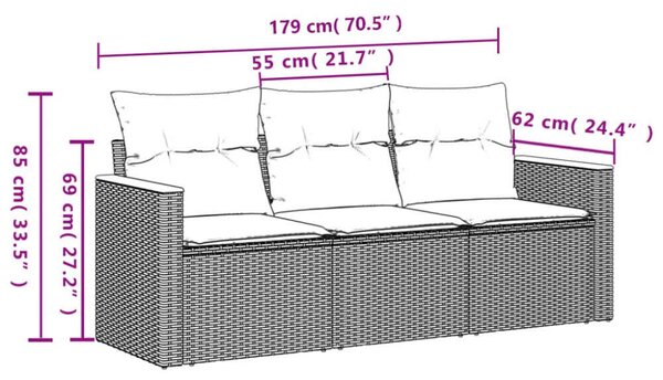 VidaXL Polyrattan Kerti Ülőgarnitúra - 3 részes - Bézs