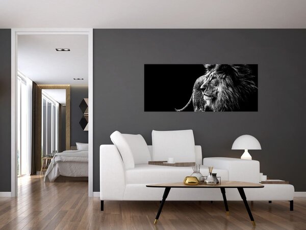 Kép - Oroszlán, fekete-fehér (120x50 cm)