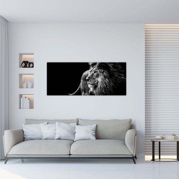 Kép - Oroszlán, fekete-fehér (120x50 cm)