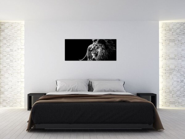 Kép - Oroszlán, fekete-fehér (120x50 cm)
