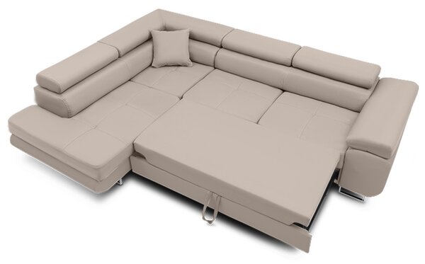 Rigatto sarokkanapé, ágyneműtartóval, bársony, baloldali, bézs