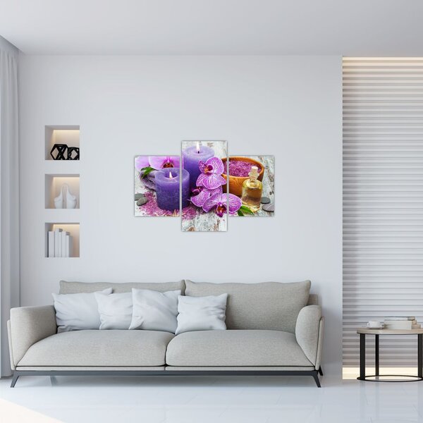 Orchideák és gyertyák képe (90x60 cm)