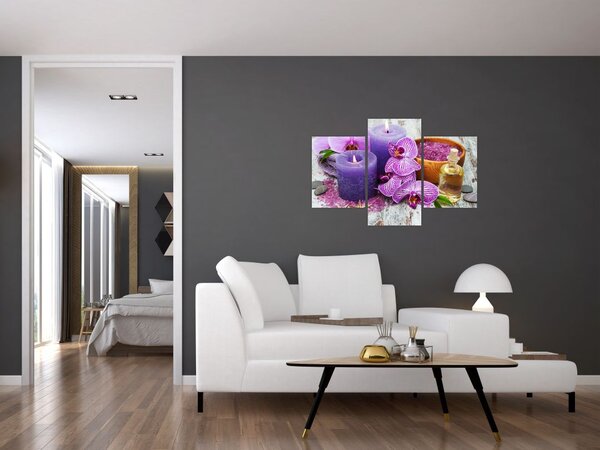 Orchideák és gyertyák képe (90x60 cm)