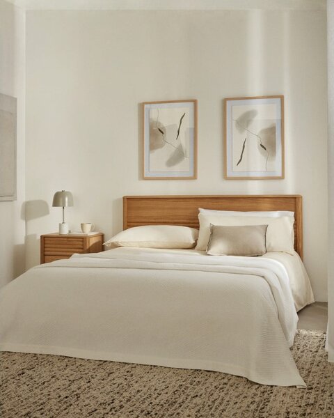 Natúr színű tölgyfa franciaágy ágyráccsal 180x200 cm Lenon – Kave Home