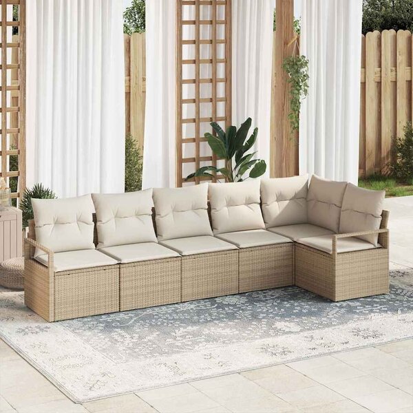 VidaXL Kerti Kanapé Szett 6 db Beige és Fehér polirattan