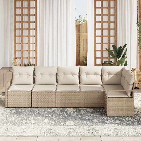 VidaXL Kerti Kanapé Szett 6 db Beige és Fehér polirattan