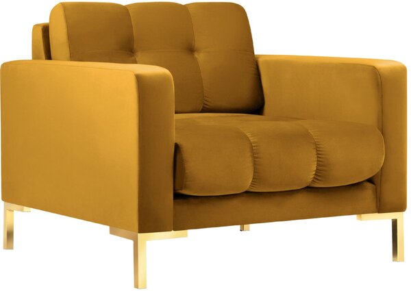 MICADONI Mamaia sárga bársony fotel, arany alappal