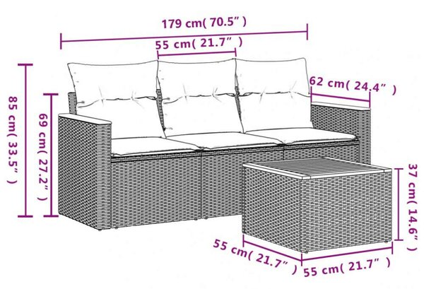 VidaXL Polyrattan Kerti Ülőgarnitúra - 4 részes - Bézs