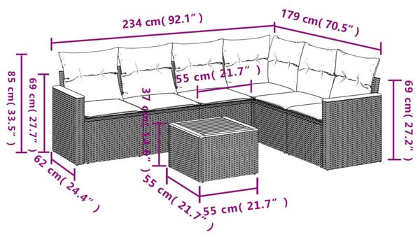 Polyrattan Kerti Ülőgarnitúra - 7 részes - Bézs