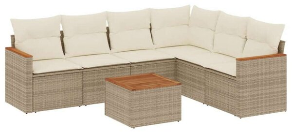 Polyrattan Kerti Ülőgarnitúra - 7 részes - Bézs
