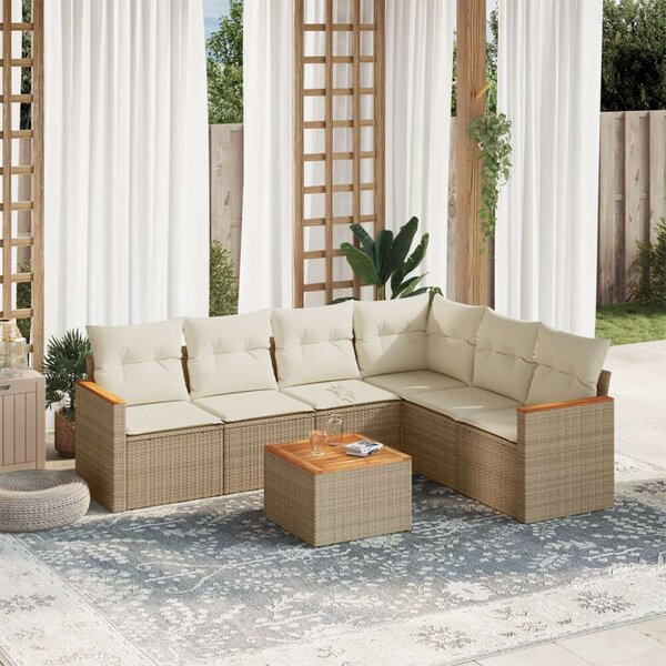 Polyrattan Kerti Ülőgarnitúra - 7 részes - Bézs