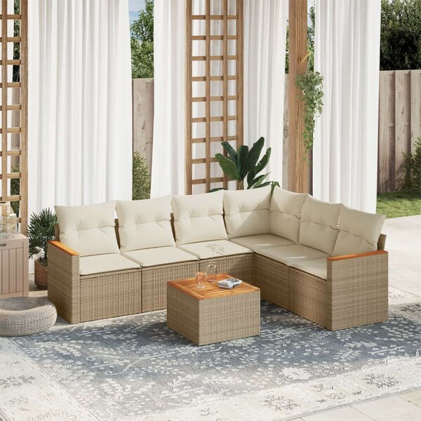 Polyrattan Kerti Ülőgarnitúra - 7 részes - Bézs