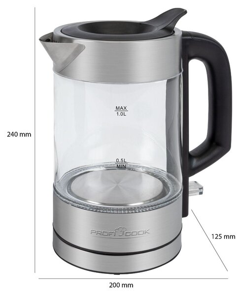 ProfiCook PC-WKS 1229 G Üveg Vízforraló 1L Rozsdamentes Acél