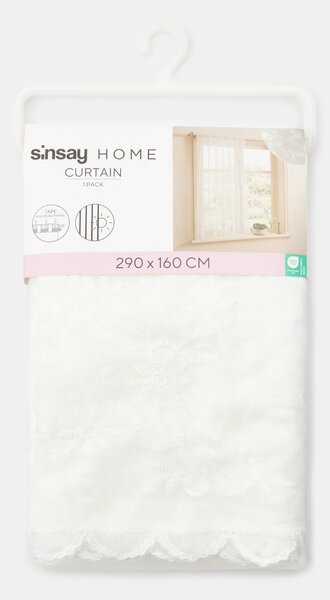 Sinsay - Függöny díszes növényi hímzéssel - fehér