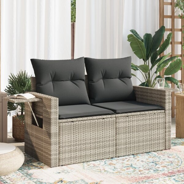 VidaXL 2 személyes világosszürke polyrattan kerti kanapé párnával