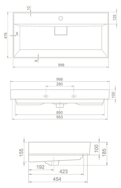 TMP SHARP 100 fali fürdőszobabútor - CeraStyle SHARP FEKETE mosdóval - 100 x 48 cm