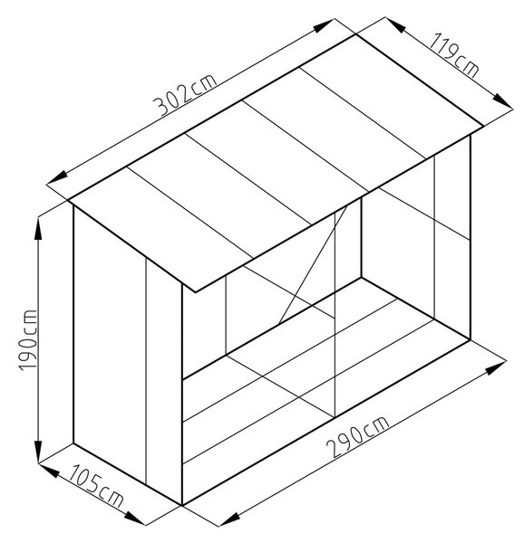 G21 WOH 682 tüzifa tároló - 302 x 119 cm, zöld