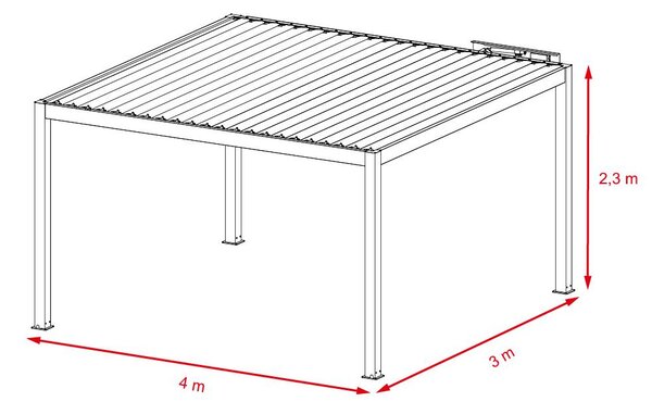 Alumínium bioklimatikus pergola elektromos lamellákkal 3 x 4 M + LED világítás