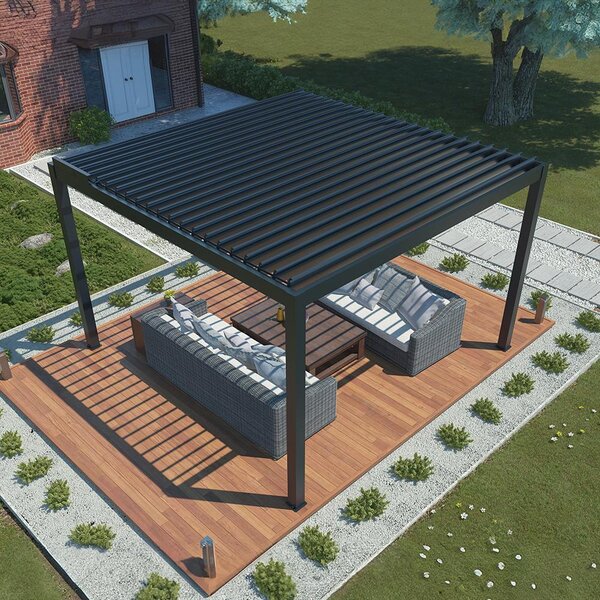 Alumínium bioklimatikus pergola elektromos lamellákkal 4 x 4 M + LED világítás