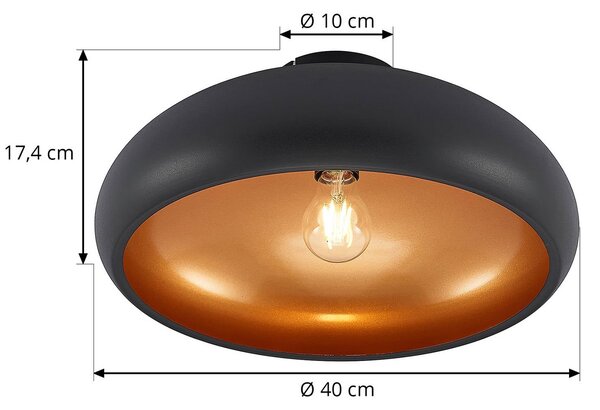 Lindby mennyezeti lámpa Gerwina, fekete/arany, fém, 40 cm, E27, dimmelhető, Fekete, Nappali / Étkező, fém, Modern