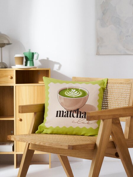 Sinsay - Pamut párnahuzat matcha motívummal - citromzöld