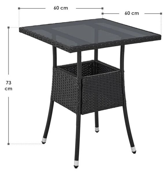 Juskys Yoro rattan négyzet alakú asztal 60 cm - fekete