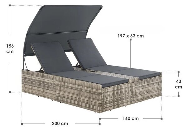 Juskys Syros kerti rattan ágy - szürke