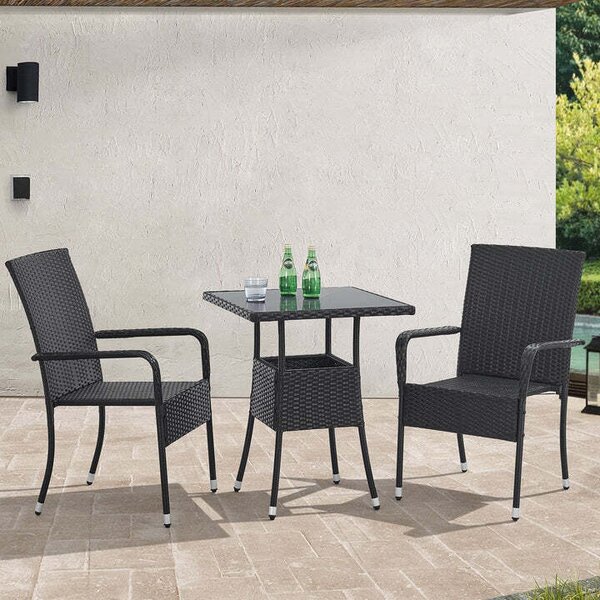 Juskys Yoro rattan négyzet alakú asztal 60 cm - fekete