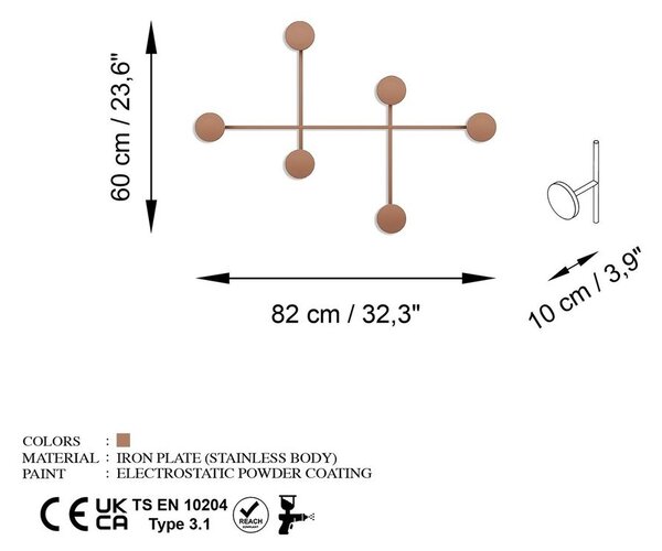 Fali fogas 82cm, fém, rézbarna - SHAH
