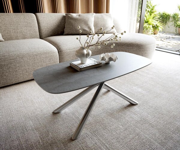 DELIFE Dohányzóasztal Edge hajóformájú 100x50 cm kerámia beton szürke Sarity rozsdamentes acél szálcsiszolt