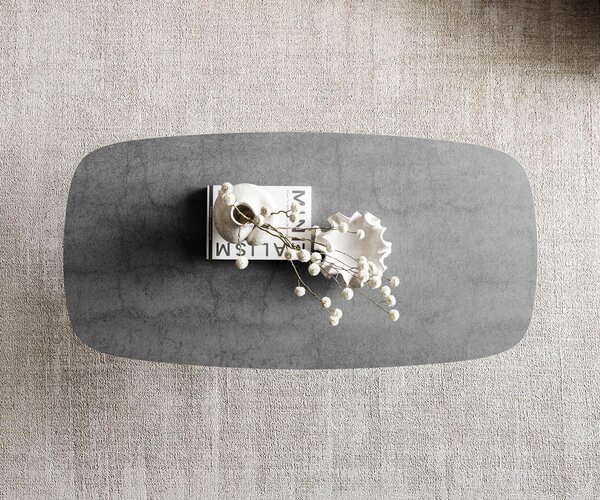 DELIFE Dohányzóasztal Edge hajóformájú 100x50 cm kerámia beton szürke Sarity rozsdamentes acél szálcsiszolt