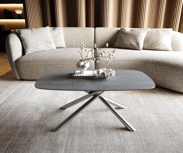DELIFE Dohányzóasztal Edge hajóformájú 100x50 cm kerámia beton szürke Sarity rozsdamentes acél szálcsiszolt