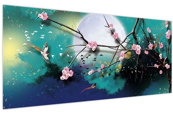Kép - Fa, grafika (120x50 cm)
