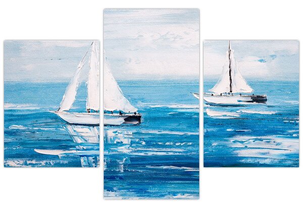 Kép - Egy jacht festése a tengeren (90x60 cm)