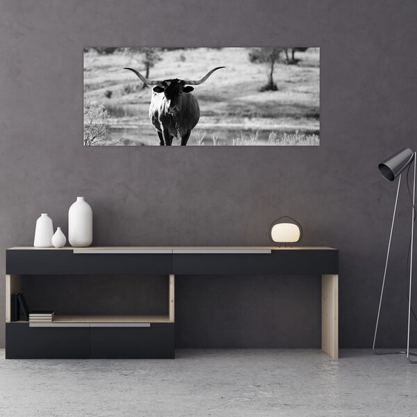 Kép - Tehén, fekete-fehér (120x50 cm)