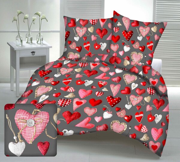 Deluxe 3D Love szürke pamut ágyneműhuzat TiaHome - 1x Párna 90x70cm, 1x Paplan 140x200cm