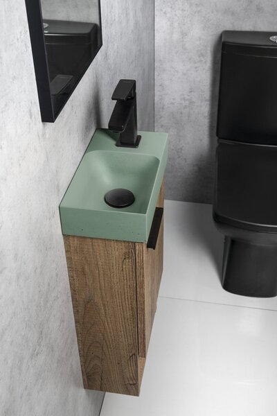 Sapho Sapho, PICCOLINO beton mosdó 30,8x17cm, csaptelep jobb oldalon, matt zöld, PK30523