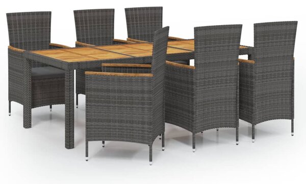 7 részes szürke polyrattan kültéri étkezőgarnitúra párnákkal