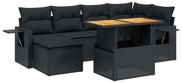 7 részes fekete polyrattan kerti ülőgarnitúra párnával