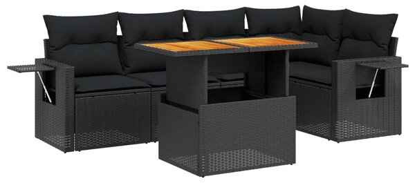 6 részes fekete polyrattan kerti ülőgarnitúra párnákkal