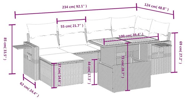 7 részes fekete polyrattan kerti ülőgarnitúra párnával