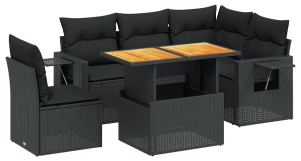 6 részes fekete polyrattan kerti ülőgarnitúra párnákkal