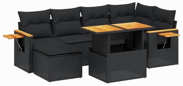 7 részes fekete polyrattan kerti ülőgarnitúra párnával